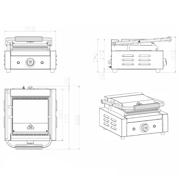 Elektro Kontaktgrill 308x395x210mm, oben & unten gerillt, 1,8kW-230V